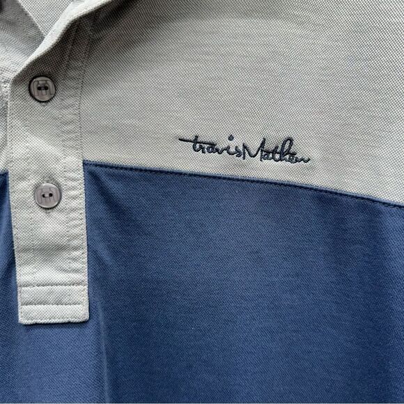Travis Mathew grey navy polo golf shirt men's large. embroidery on sleeve. - Picture 2 of 6